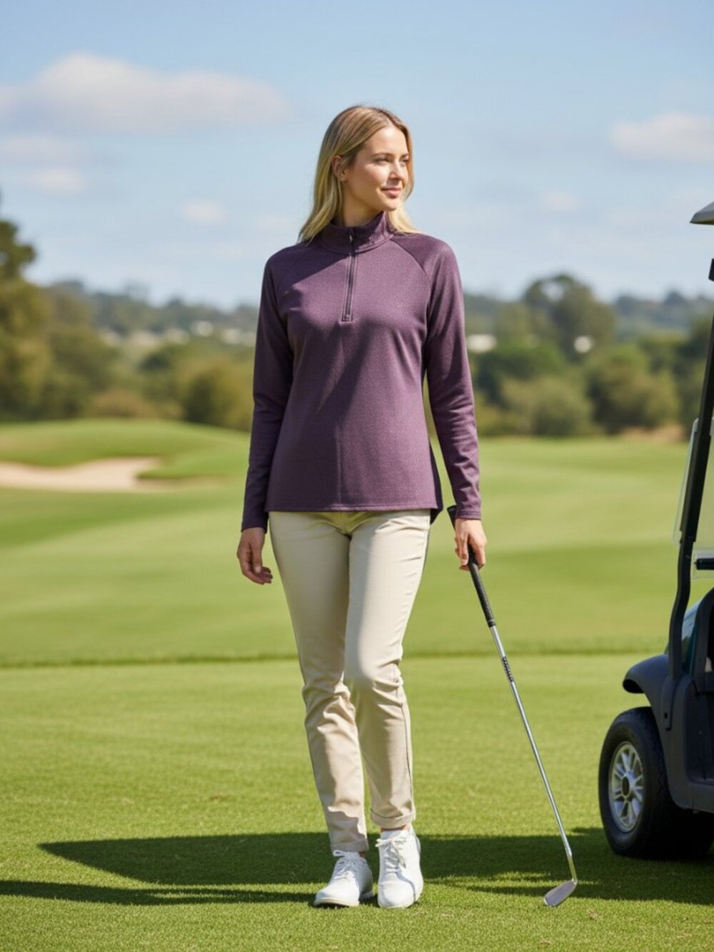 Oxford Golf Quarter Zip Pullover | Plum | Dot Texture - Picture 1 of 4